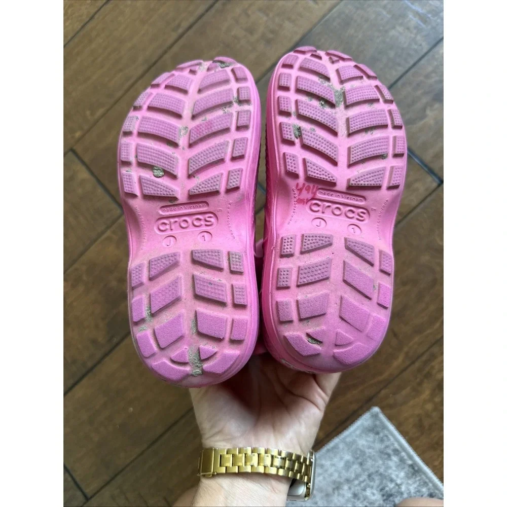 Crocs Youth Girls Handle It Rain Boots Pink Size J 1 Waterproof Pull-on